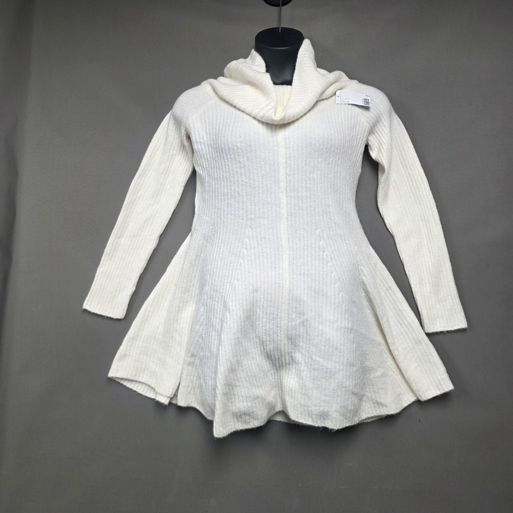 HM White Cowl Neck Ribbed Knit Fit and Flare Sweater Dress Large NEW